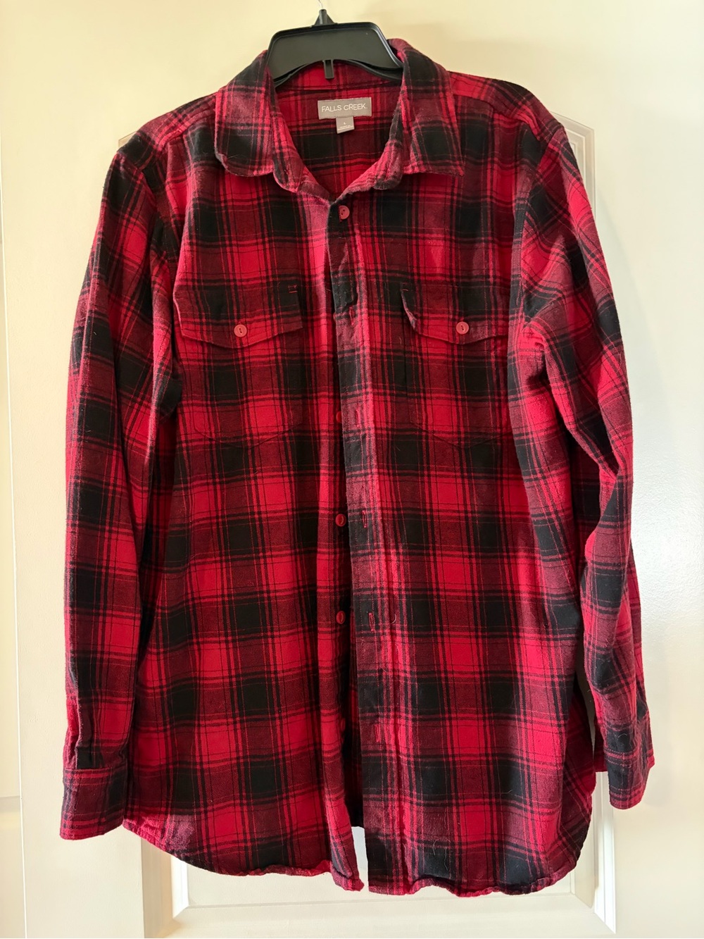 Falls Creek Red and Black Plaid Button-Up Shirt